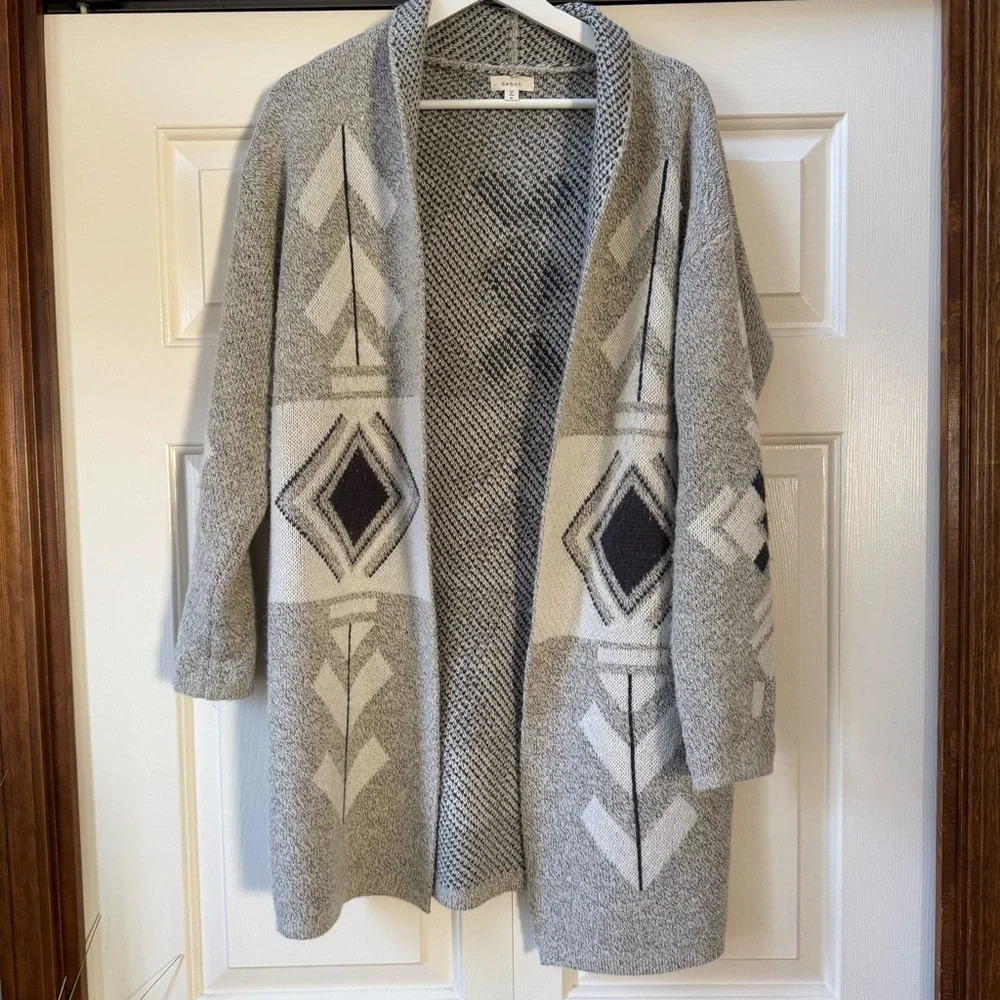 Debut Open Front Long Cardigan South Western Aztec Sweater Women’s size medium - Picture 3 of 8